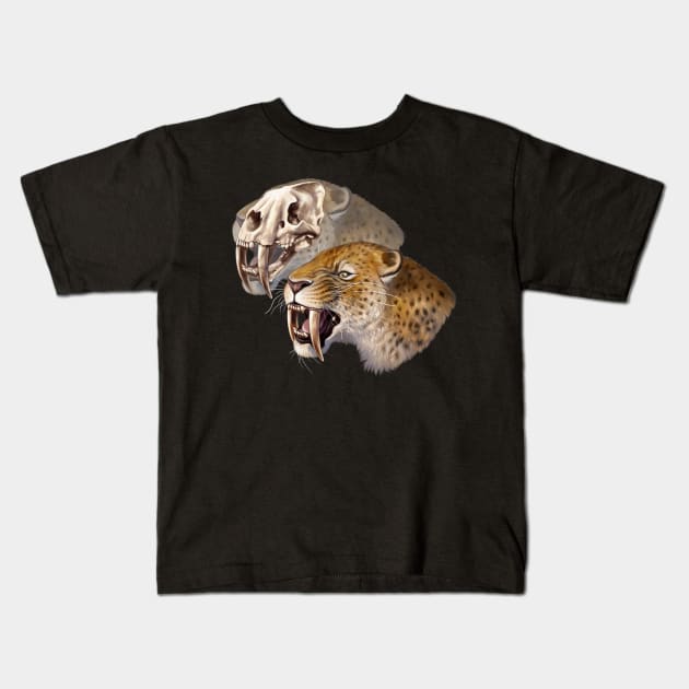 Sabre-toothed Cat (Smilodon fatalis) Kids T-Shirt by Pip Tacla